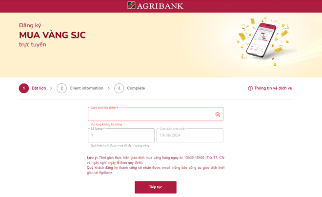 Hướng dẫn đăng ký mua vàng miếng SJC tại Agribank