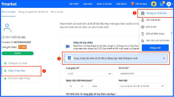 Đổi thông tin căn cước công dân Fmarket