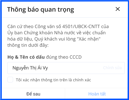 Đổi thông tin căn cước công dân Fmarket