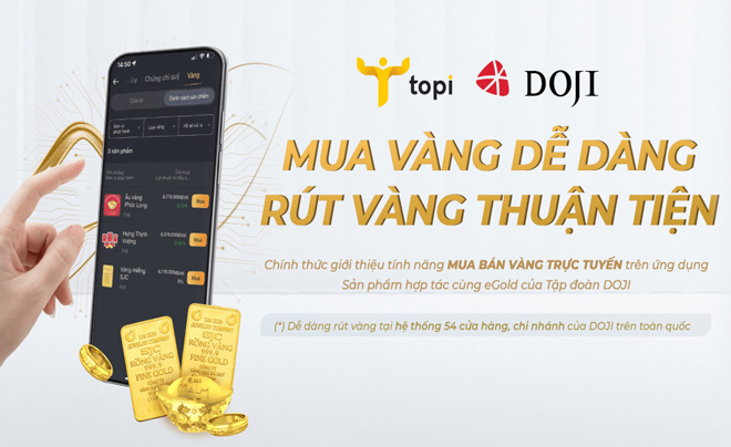 Mua vàng trực tuyến DOJI tại ứng dụng TOPI