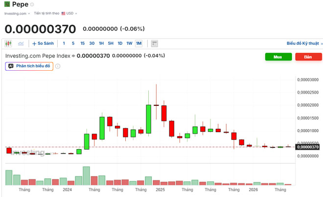 Biểu đồ giá PEPE Coin qua các năm