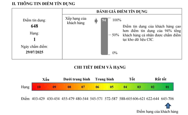 Điểm CIC từ hạng 1 đến 4 được đánh giá là tốt và rất tốt - TOPI