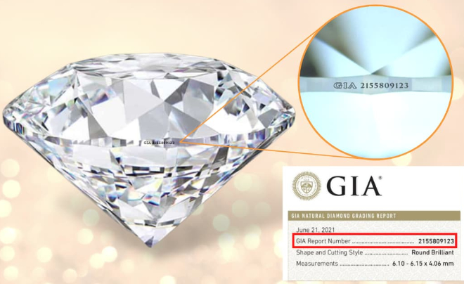 Kiểm tra mã số trên viên kim cương và đối chiếu với giấy kiểm định - TOPI